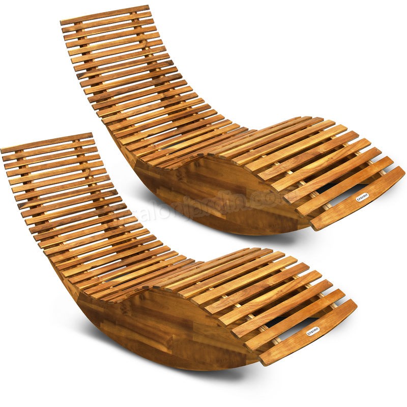 Prix le plus bas 2x Chaise longue à bascule en bois d'acacia certifié